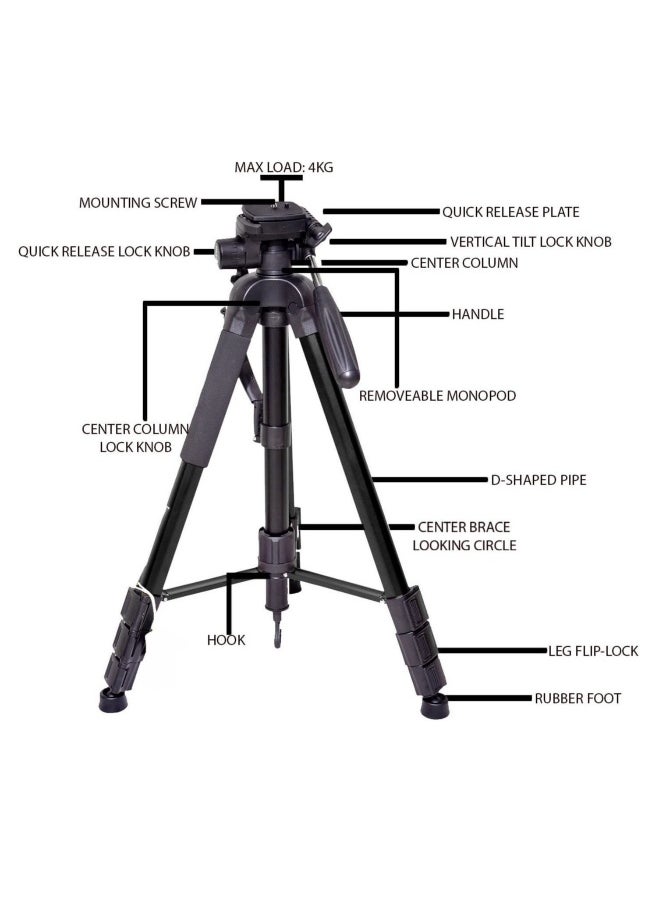 DUSALA Professional Aluminium Tripod Monopod for All DSLR Cameras Lightweight Tripod Stand 360 degree 3 way Head Travel Phone Stand Aluminum (KP-2264)  - Image 4