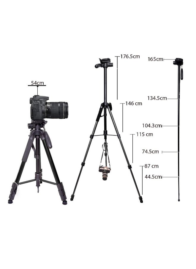DUSALA Professional Aluminium Tripod Monopod for All DSLR Cameras Lightweight Tripod Stand 360 degree 3 way Head Travel Phone Stand Aluminum (KP-2264)  - Image 3