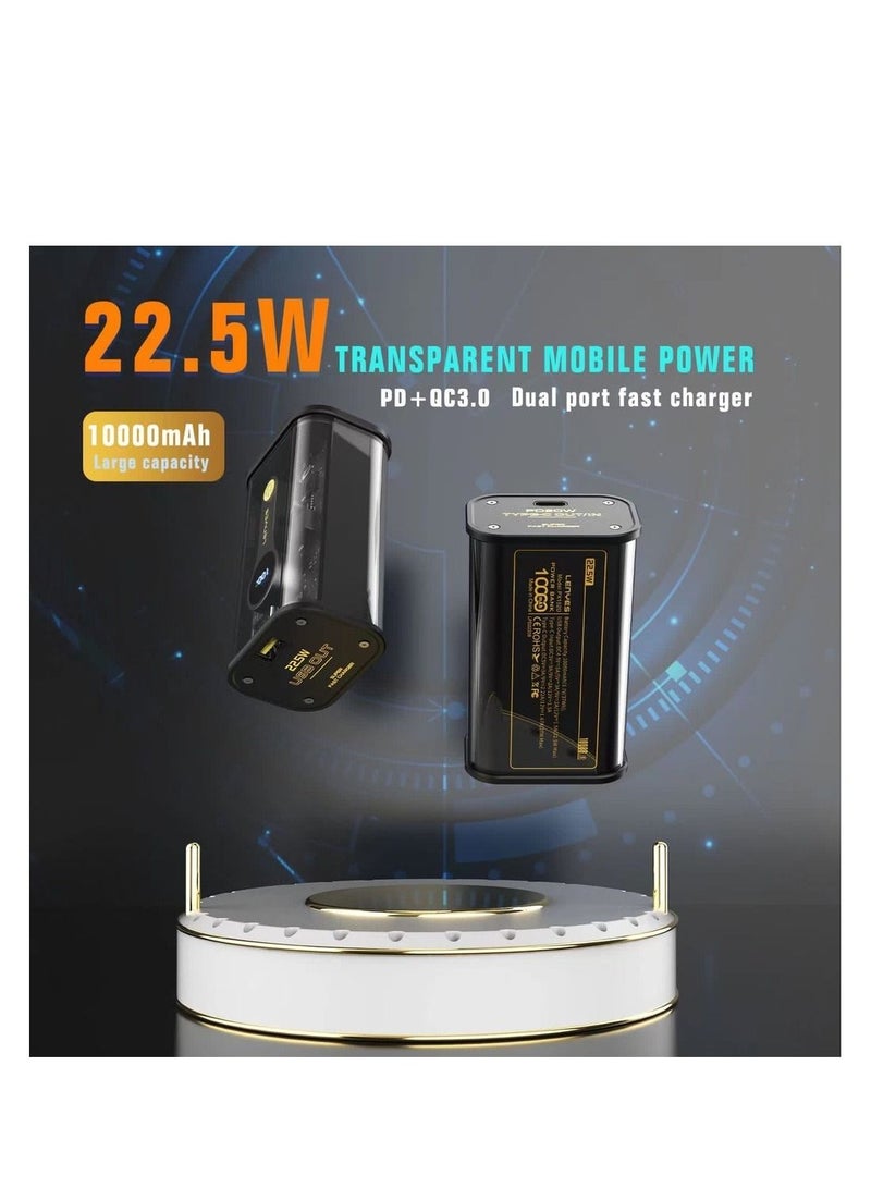 Lenyes 10000mah Super Fast Charging Digital Display Transparent Powerbank 22.5W+ PD20W Nano Power Bank Black - Image 4