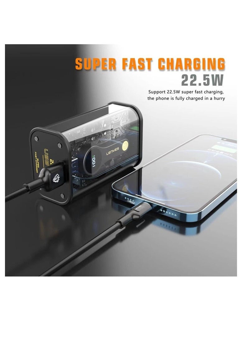 Lenyes 10000mah Super Fast Charging Digital Display Transparent Powerbank 22.5W+ PD20W Nano Power Bank Black - Image 5