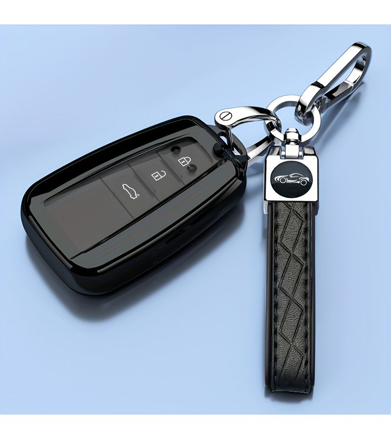 Royal Blue Key Case With Embossed Cord Buckle For Toyota Car Key Cover Vehicle Protection Fit Land Cruiser Camry RAV4 Prado Highlander Corolla - Image 2