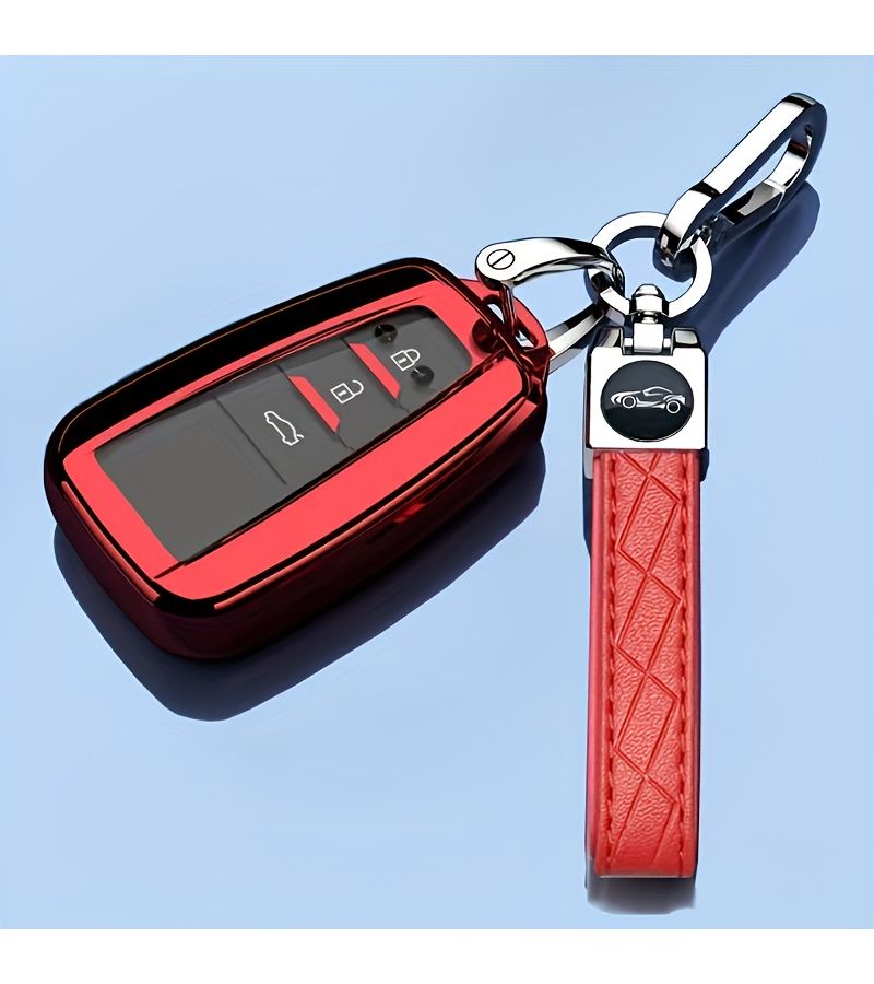 Royal Blue Key Case With Embossed Cord Buckle For Toyota Car Key Cover Vehicle Protection Fit Land Cruiser Camry RAV4 Prado Highlander Corolla - Image 3
