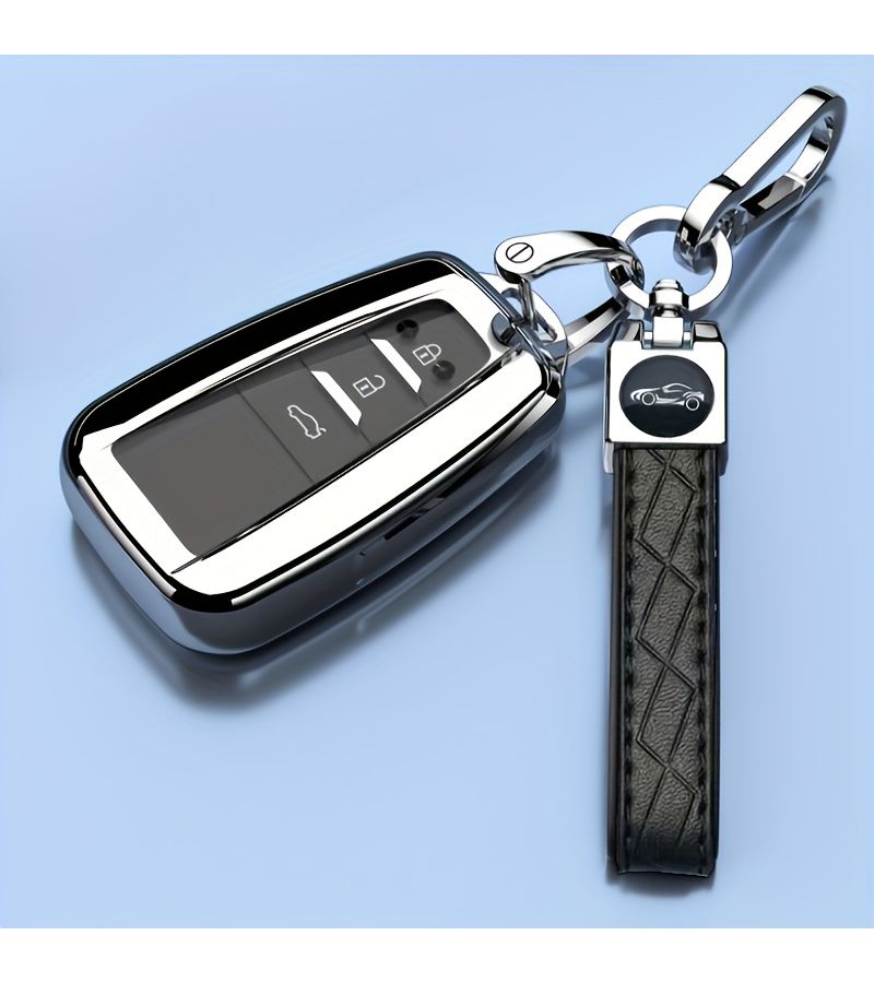 Royal Blue Key Case With Embossed Cord Buckle For Toyota Car Key Cover Vehicle Protection Fit Land Cruiser Camry RAV4 Prado Highlander Corolla - Image 5