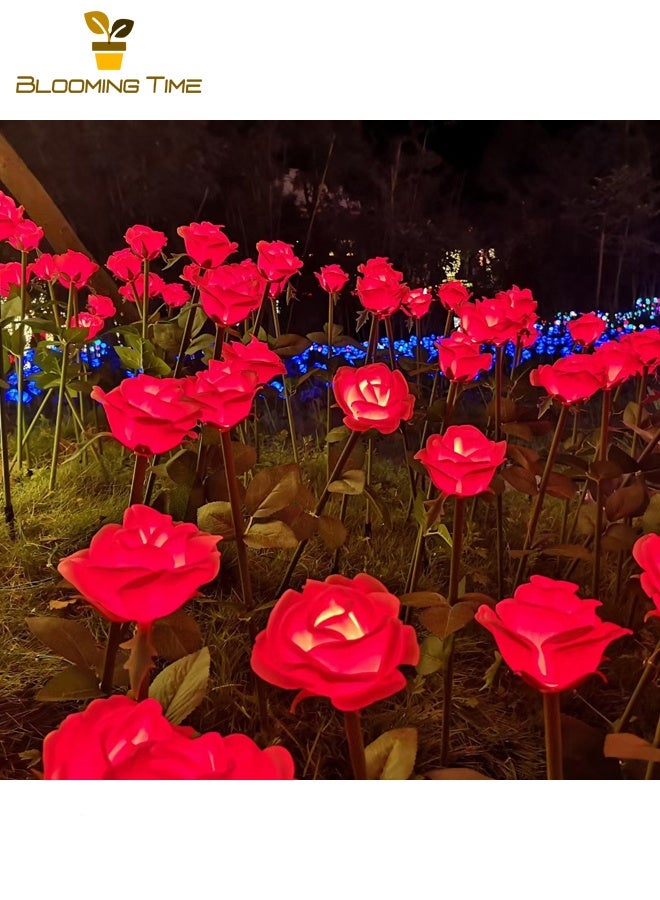 BLOOMING TIME Two Solar Fiber Optic Rose Lights, New Led Solar Outdoor Waterproof Ground-Mounted Rose Lights, Scenic Courtyard, Street, Lawn, Sea Of Flowers, Simulation Rose Lights,Red - Image 1