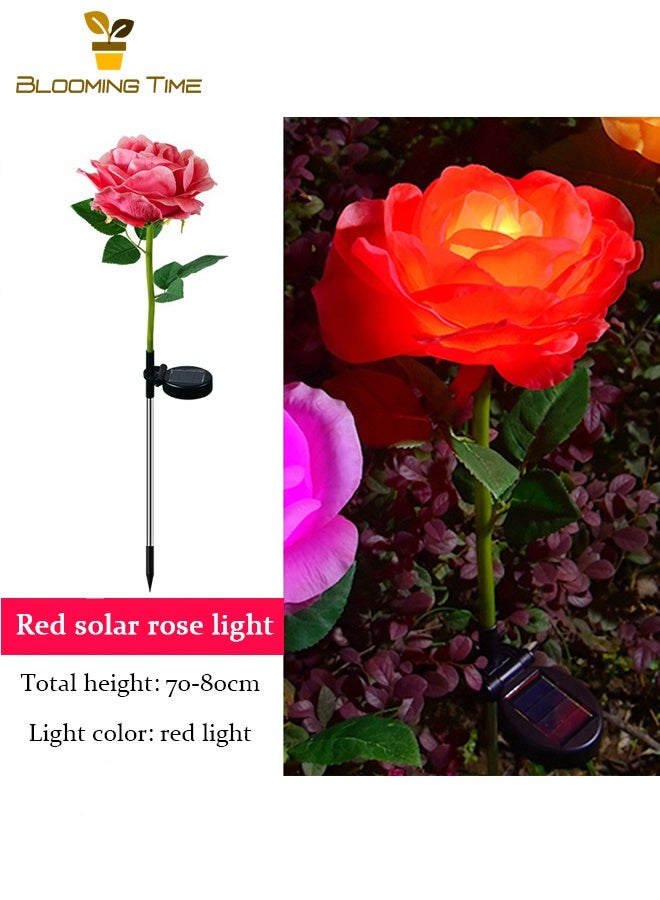 BLOOMING TIME Two Solar Fiber Optic Rose Lights, New Led Solar Outdoor Waterproof Ground-Mounted Rose Lights, Scenic Courtyard, Street, Lawn, Sea Of Flowers, Simulation Rose Lights,Red - Image 2