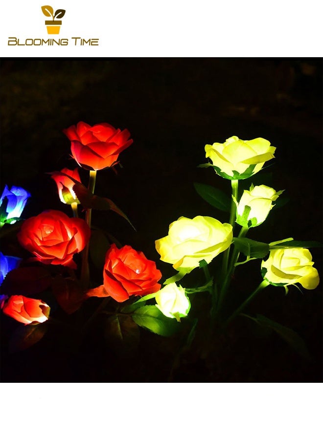 BLOOMING TIME Two Solar Fiber Optic Rose Lights, New Led Solar Outdoor Waterproof Ground-Mounted Rose Lights, Scenic Courtyard, Street, Lawn, Sea Of Flowers, Simulation Rose Lights,Red - Image 4