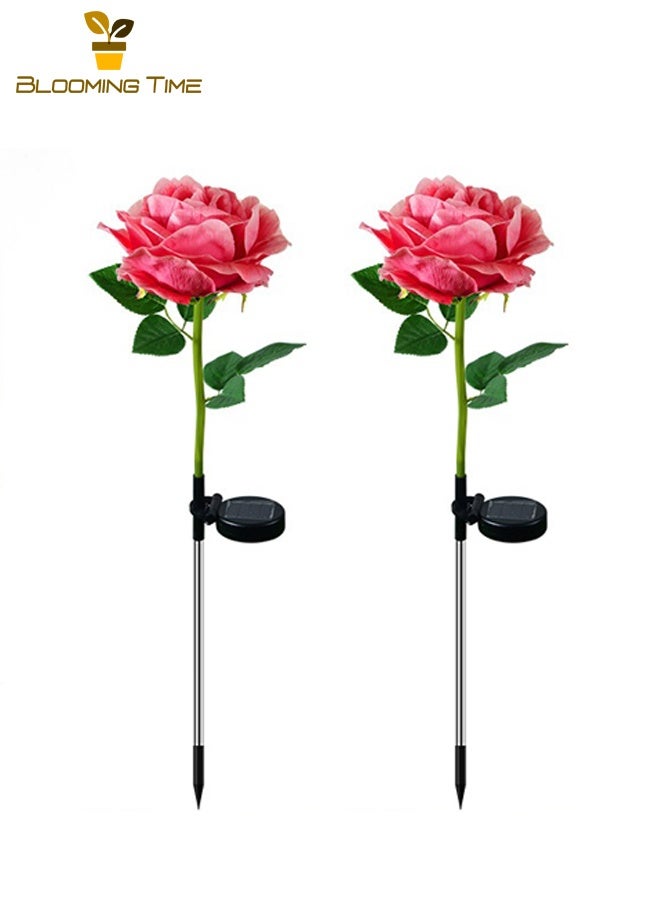 BLOOMING TIME Two Solar Fiber Optic Rose Lights, New Led Solar Outdoor Waterproof Ground-Mounted Rose Lights, Scenic Courtyard, Street, Lawn, Sea Of Flowers, Simulation Rose Lights,Red - Image 5