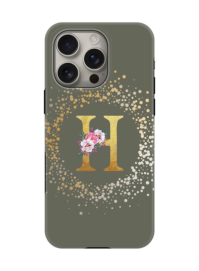 Stylizedd Tough Pro Magnetic Case for iPhone 16 Pro, Dual Layer hybrid PC + TPU Mobile Cover Matte - Custom Monogram Floral - H  (Olive Green ) - Image 1