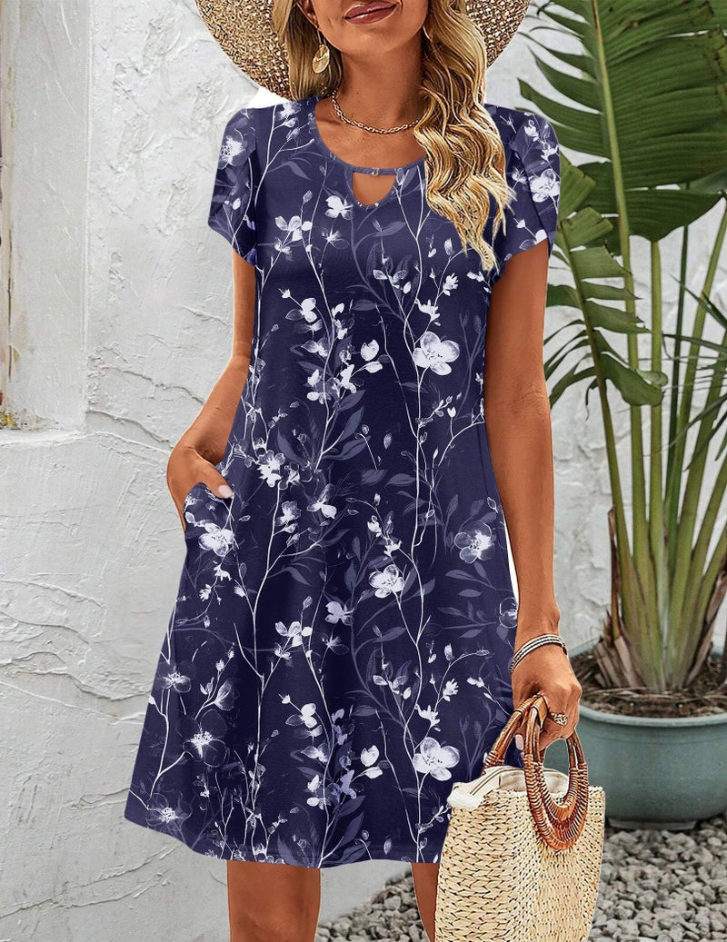 Zeagoo Summer Casual Dresses Womens Short Sleeve Sundresses Beach Vacation Cruise Dresses Womens Floral T-Shirt Dress with Pockets XL - Image 2