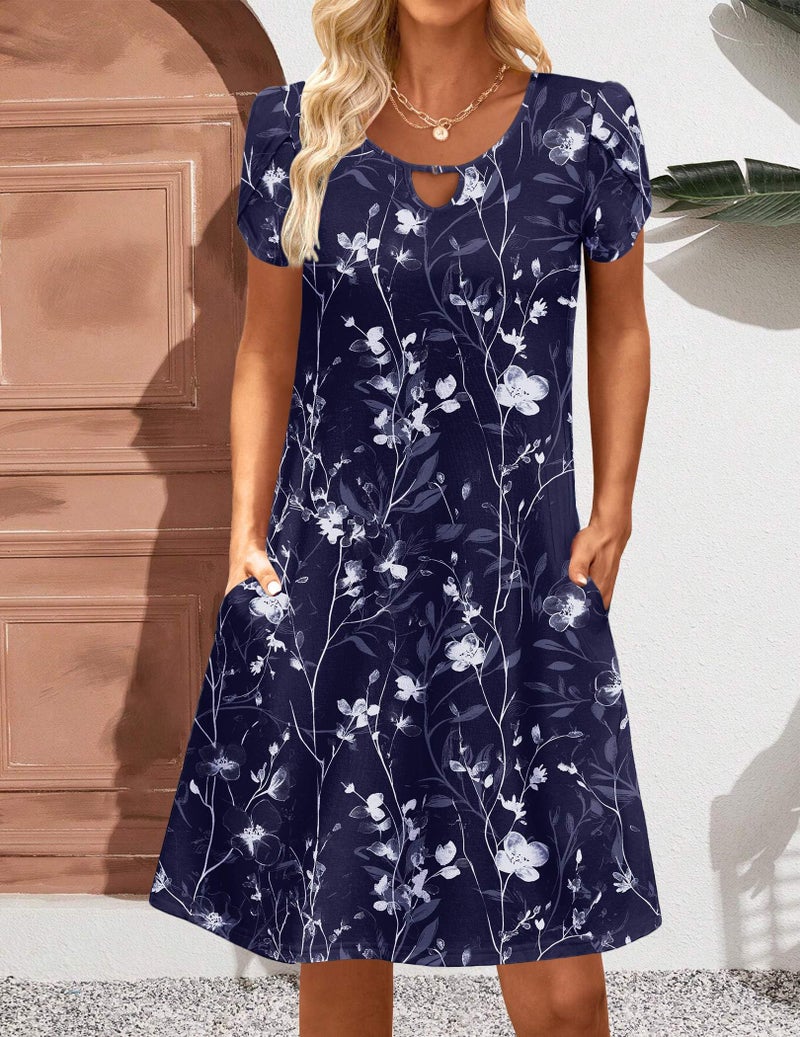 Zeagoo Summer Casual Dresses Womens Short Sleeve Sundresses Beach Vacation Cruise Dresses Womens Floral T-Shirt Dress with Pockets XL - Image 3