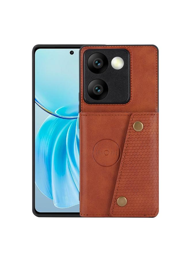جراب هاتف مغناطيسي بفتحات بطاقات مزدوجة لهاتف vivo Y100 / T2 India (بني)