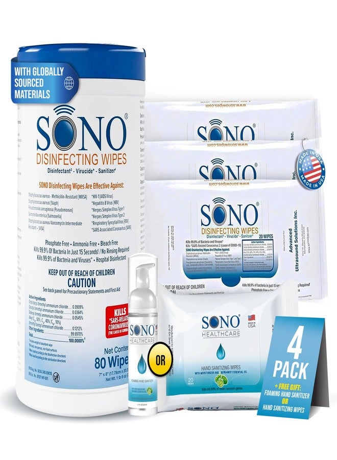 SONO Disinfecting Wipes - 80 Count (Canister of 1) and 60 Count (Pack of 3) + Sanitizer, Medical-Grade, Alcohol-Free, No Bleach, Gentle & Effective Multi-Surface Cleaning Solution - Image 1
