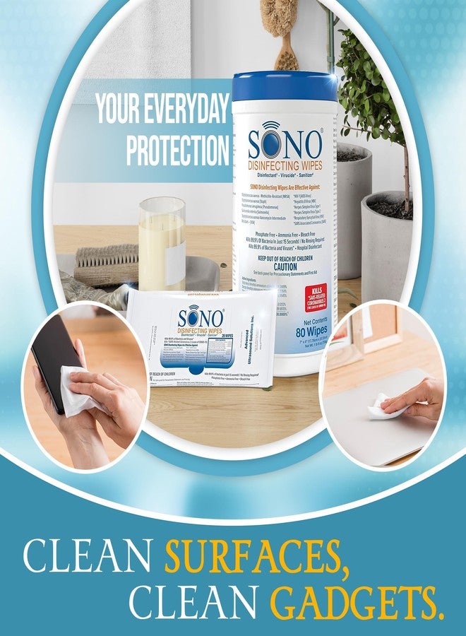 SONO Disinfecting Wipes - 80 Count (Canister of 1) and 60 Count (Pack of 3) + Sanitizer, Medical-Grade, Alcohol-Free, No Bleach, Gentle & Effective Multi-Surface Cleaning Solution - Image 4