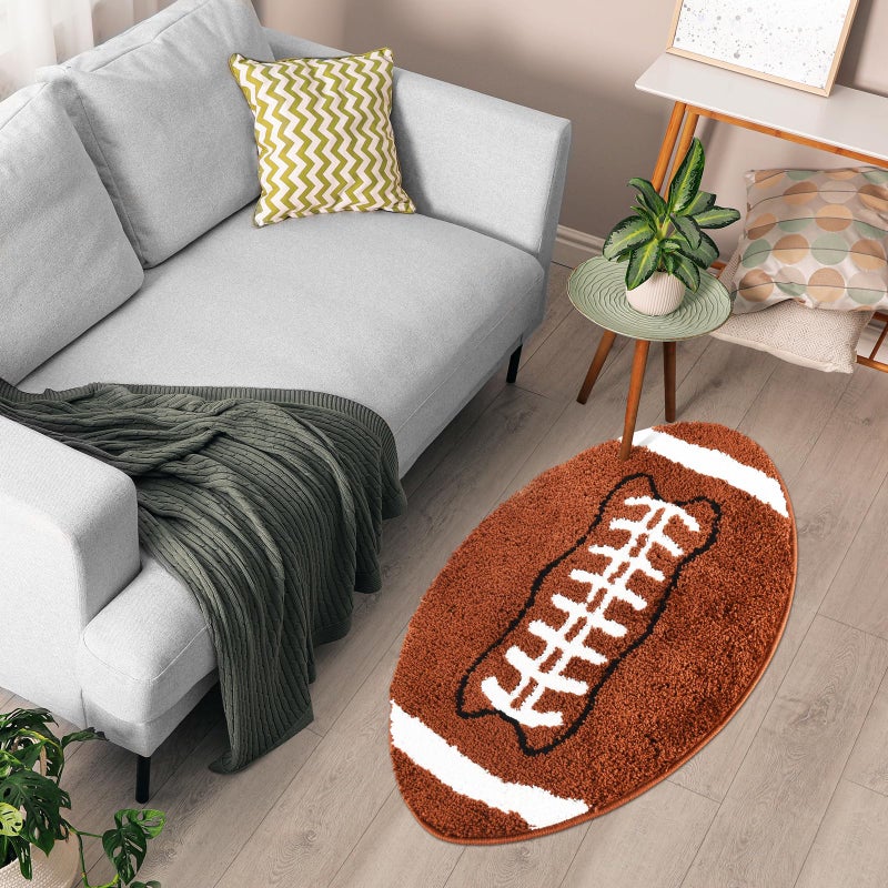 MSYA Cute Football Rug for Boys Room 34â€x22â€ Soft Sports Carpet for Kids Bedroom Decor Non Slip Washable Playroom Area Rug Fun Touchdown Mat Plush Athlete Themed Gift - Image 2