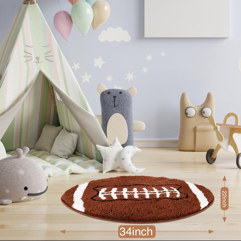 MSYA Cute Football Rug for Boys Room 34â€x22â€ Soft Sports Carpet for Kids Bedroom Decor Non Slip Washable Playroom Area Rug Fun Touchdown Mat Plush Athlete Themed Gift - Image 3