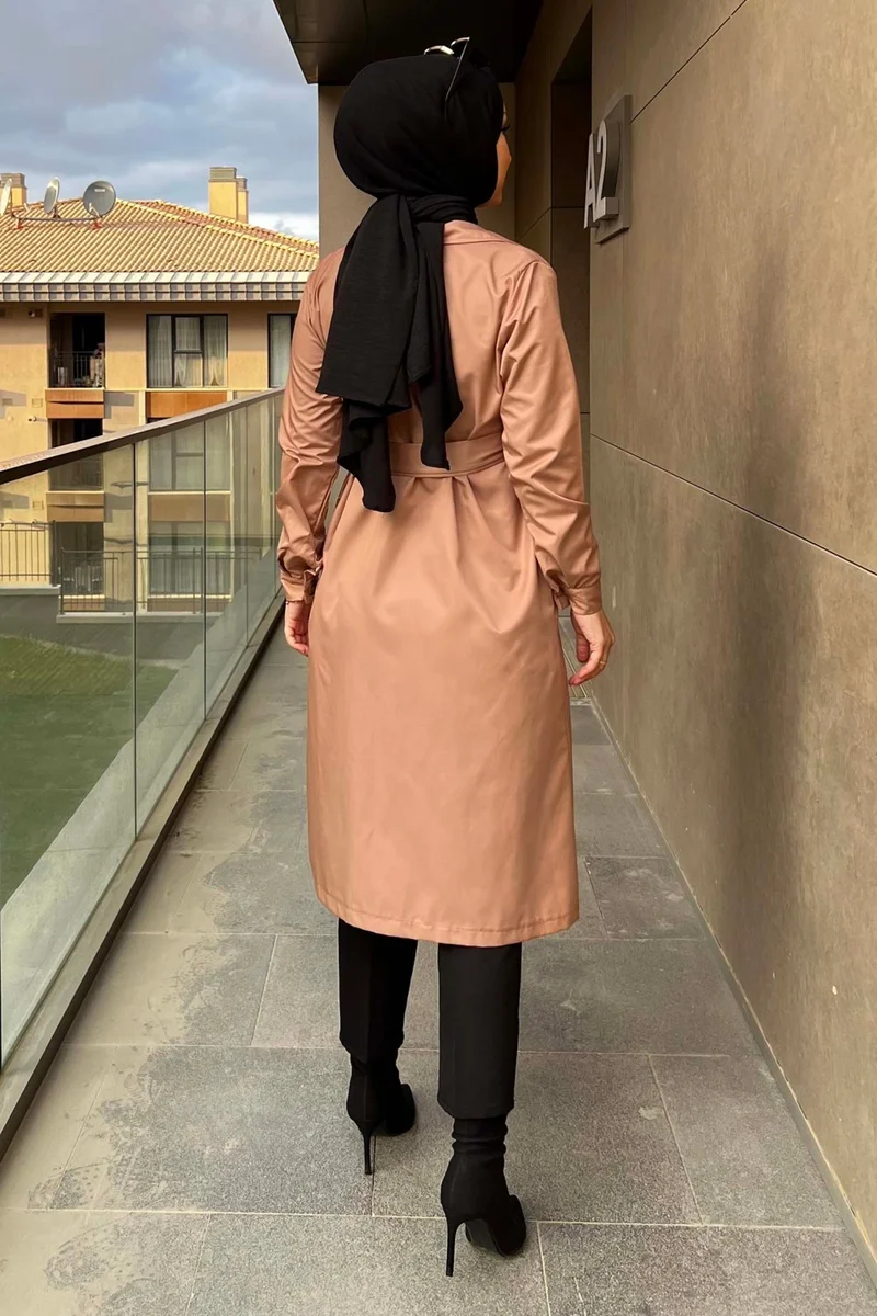 Tofisa Plain Shirt Collar Women's Mink Trench Coat - 11012