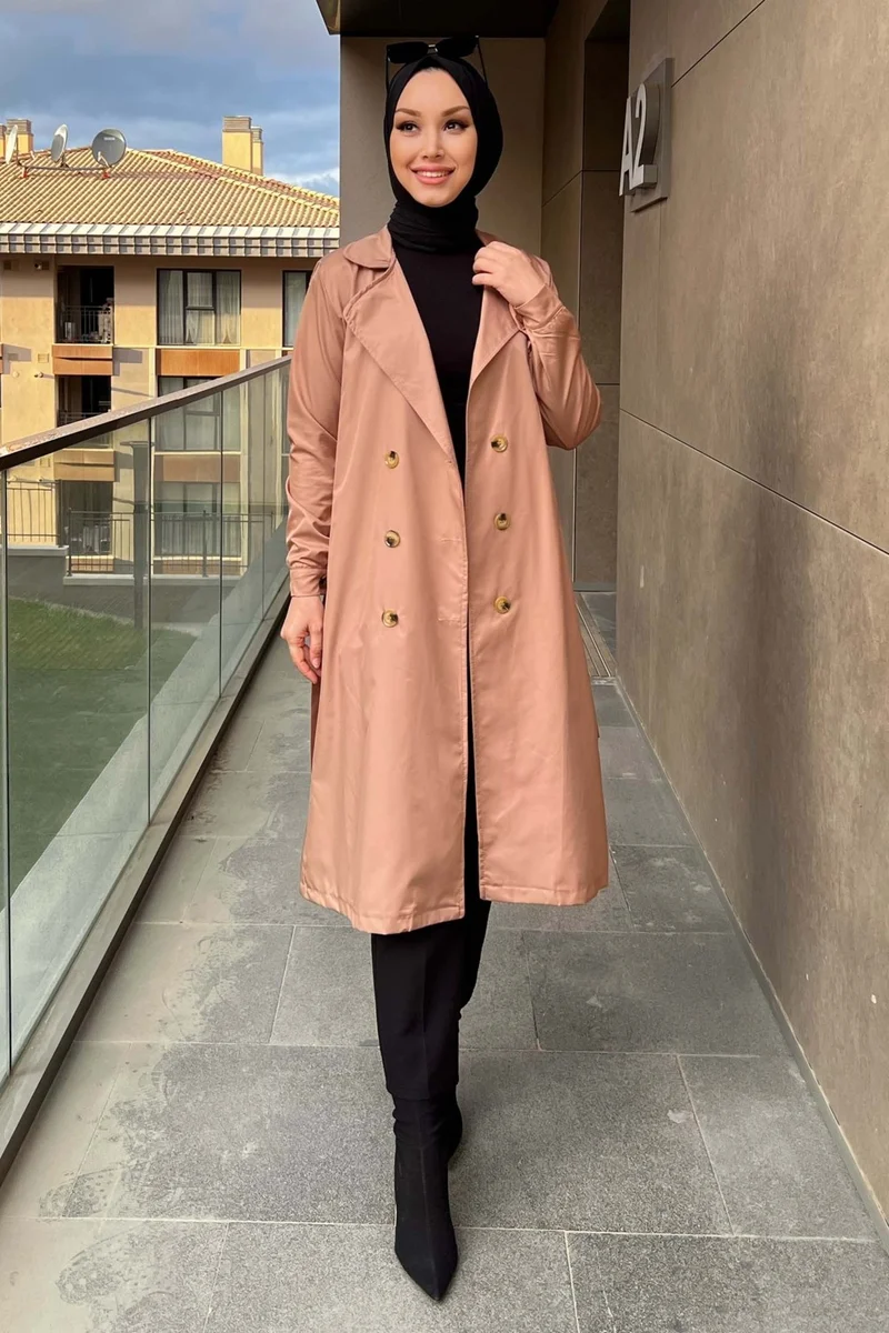 Tofisa Plain Shirt Collar Women's Mink Trench Coat - 11012