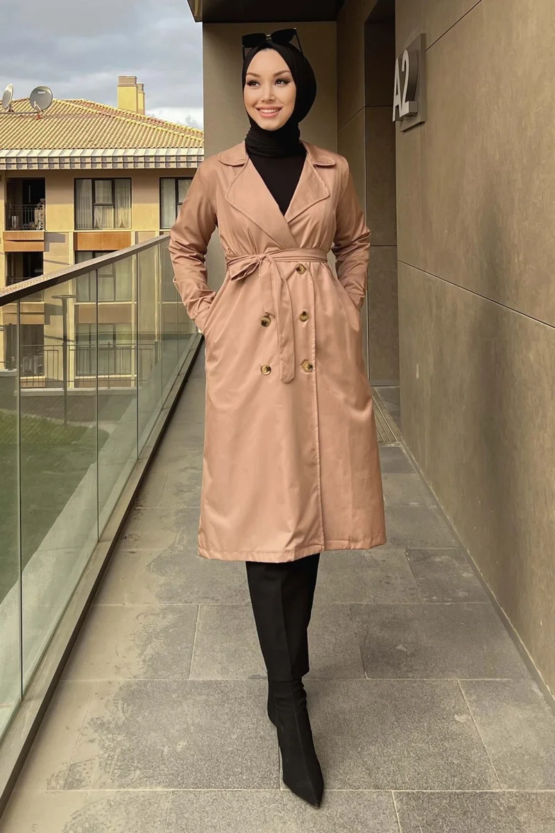 Tofisa Plain Shirt Collar Women's Mink Trench Coat - 11012