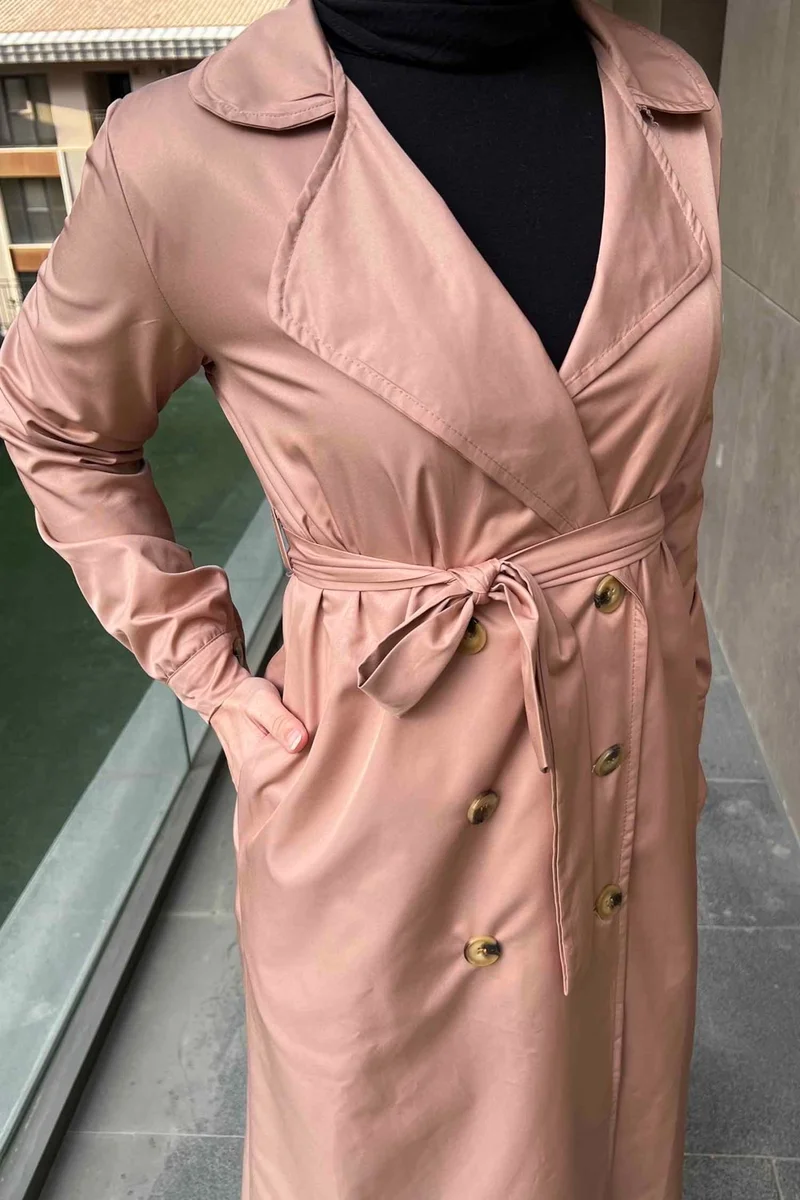 Tofisa Plain Shirt Collar Women's Mink Trench Coat - 11012