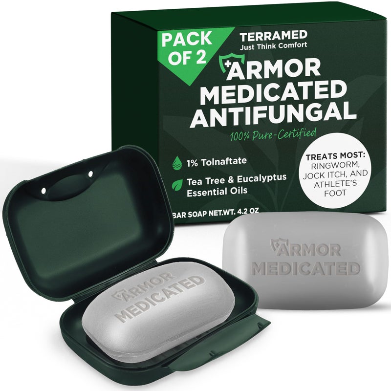 Terramed Just Think Comfort Antifungal Soap | Medicated Jock Itch Treatment, Fights Ringworm & Athlete's Foot | Soothing Tea Tree & Eucalyptus | 1% Tolnaftate for Effective Relief | Travel-Friendly with Soap Case - Image 1
