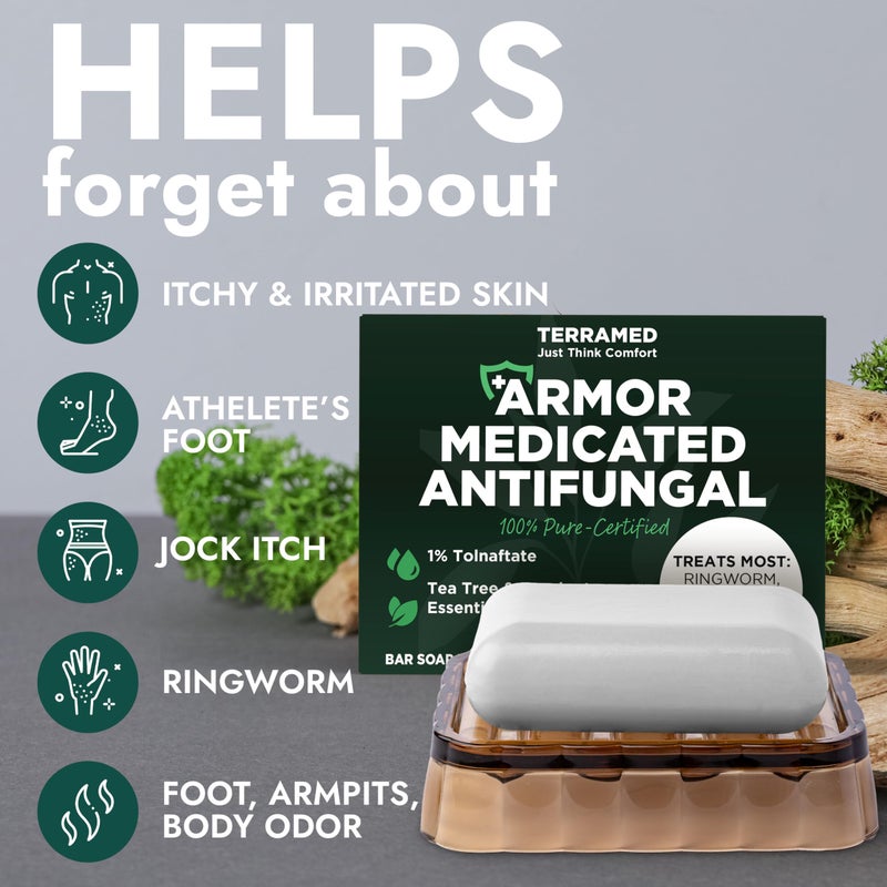 Terramed Just Think Comfort Antifungal Soap | Medicated Jock Itch Treatment, Fights Ringworm & Athlete's Foot | Soothing Tea Tree & Eucalyptus | 1% Tolnaftate for Effective Relief | Travel-Friendly with Soap Case - Image 2