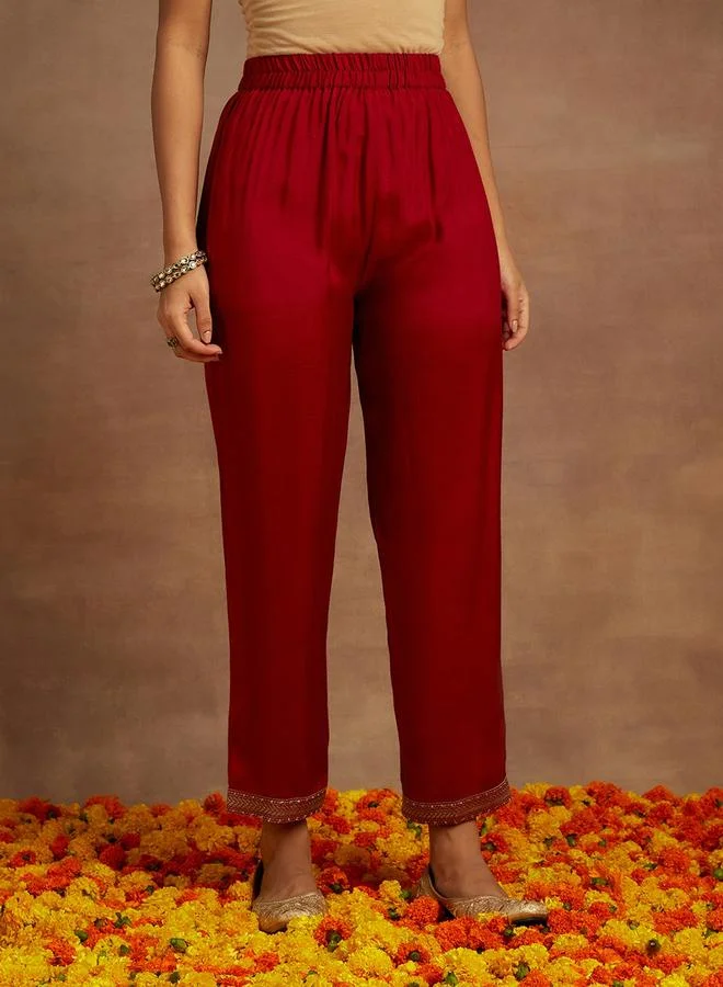 Libas Libas Printed Straight Kurta and Solid Trouser with Chiffon Dupatta Set