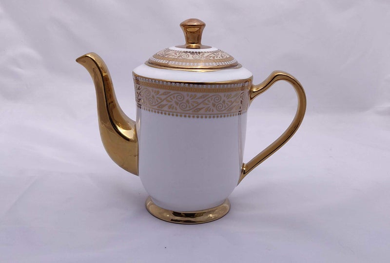 LVOOK Bone China Tea Coffee Cups, Saucers, Kettly and Sugar Pot Set of 15-180 ML, Multicolor (Uber Gold Tea Set) - Image 3
