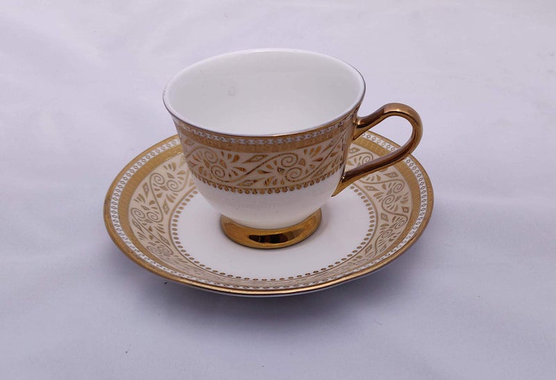 LVOOK Bone China Tea Coffee Cups, Saucers, Kettly and Sugar Pot Set of 15-180 ML, Multicolor (Uber Gold Tea Set) - Image 4