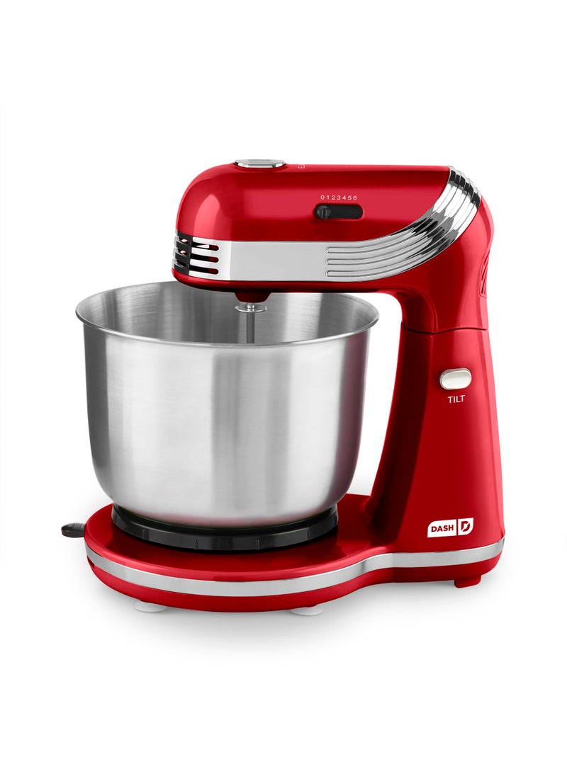 Dash DASH Stand Mixer Electric Mixer for Everyday Use 6 Speed Stand Mixer with 3 qt Stainless Steel Mixing Bowl Dough Hooks  Mixer Beaters for Dressings Frosting Meringues  More  Red DCSM250RD 