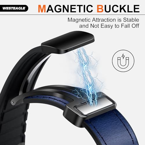 WestEagle Leather Watch 8 Band Compatible with Samsung Galaxy Watch 8 40mm 44mm/ 8 Classic 46mm, Magnetic Buckle Silicone Bottom Design Adjustable Wristbands Accessories for Men and Women, Grey - Image 3