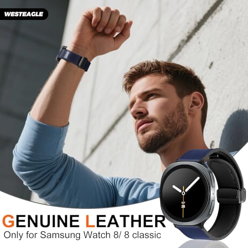 WestEagle Leather Watch 8 Band Compatible with Samsung Galaxy Watch 8 40mm 44mm/ 8 Classic 46mm, Magnetic Buckle Silicone Bottom Design Adjustable Wristbands Accessories for Men and Women, Grey - Image 2