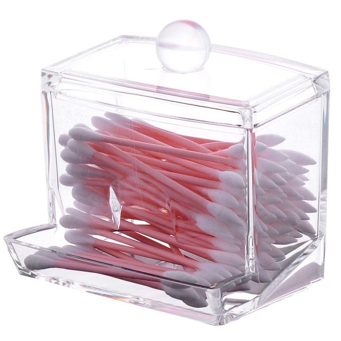 QTIP HOLDER RECTANGLE COTTON BALL AND SWAB HOLDER ORGANIZER WITH LID DUSTPROOFWATERPROOFCLEAR ACRYLIC 3 COMPARTMENT COTTON PAD CONTAINER FOR COTTON SWABS MAKE UP PADS COSMETICS