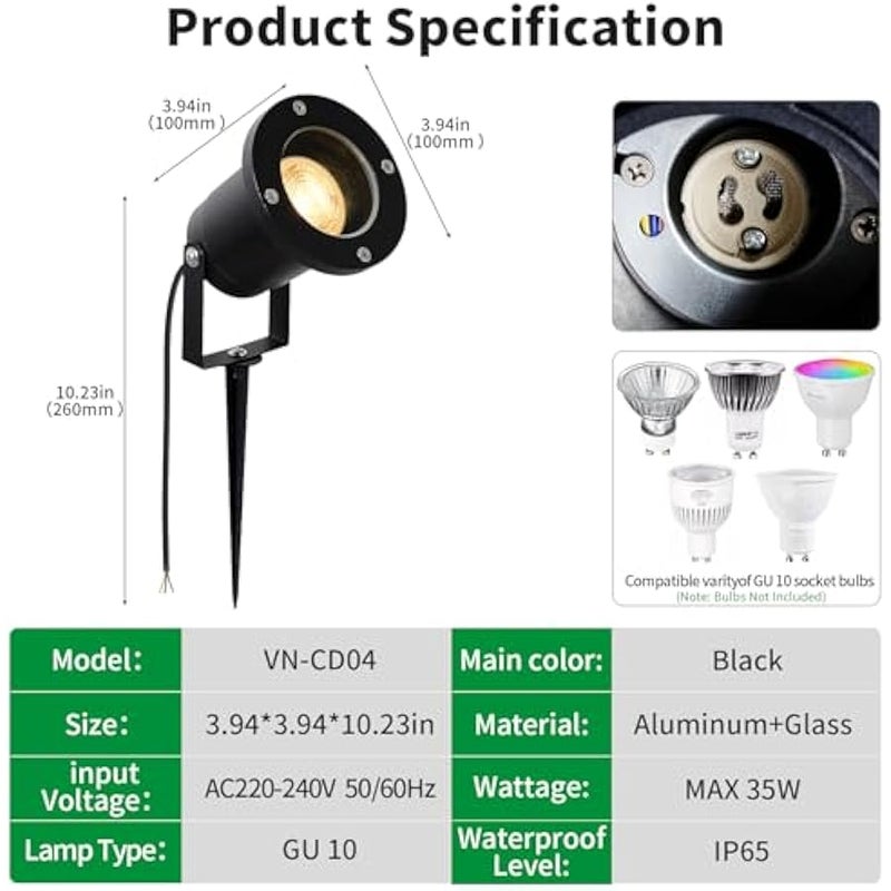 V.nice Landscape Lighting Yard Lights, Outdoor Garden Lights Wired Use of GU10 Bulbs (Not Included), Ground Landscape Lights, Waterproof Outside Spotlight, Outdoor Lights for Yard, House, Lawn (CD-04) - Image 2