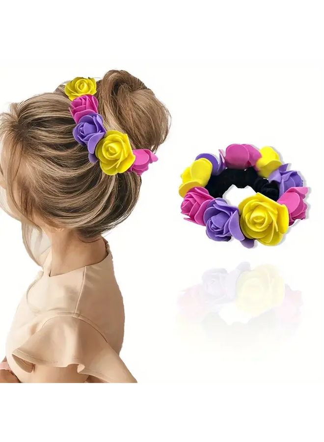 3pcs Mixed Color Bohemian Rose Hair Ties Faux Flower High Elasticity Bridal Wedding Party Hair Accessories Set - Image 5