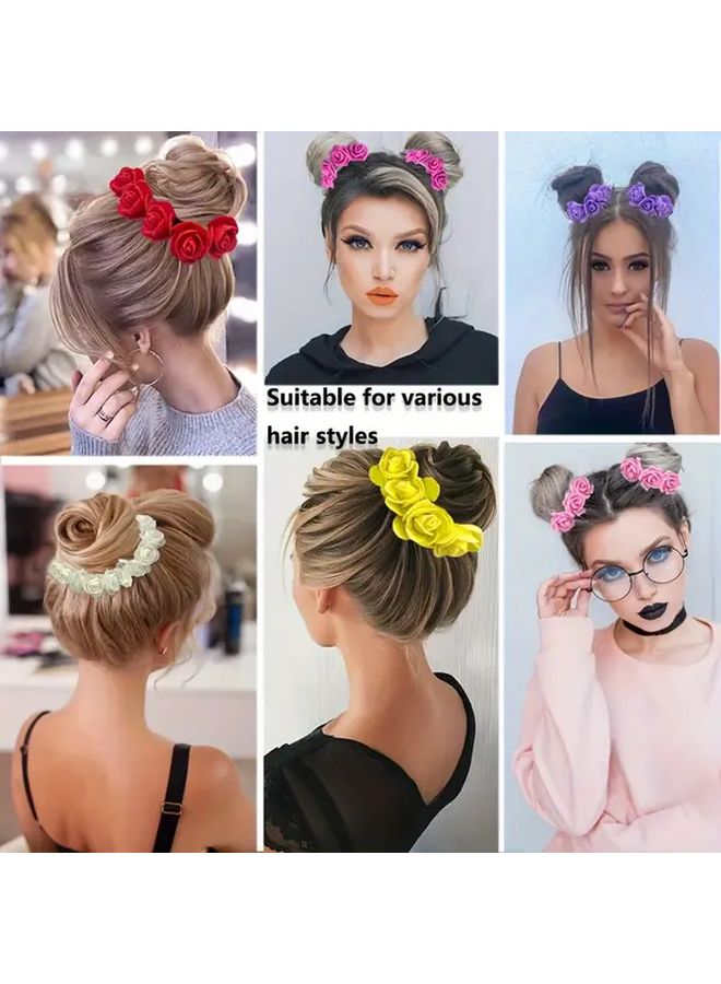 3pcs Mixed Color Bohemian Rose Hair Ties Faux Flower High Elasticity Bridal Wedding Party Hair Accessories Set - Image 4
