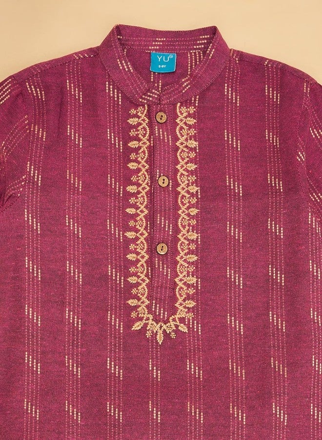 YU by Pantaloons Boy's Cotton Regular Kurta Pant Set (110144657010_Wine - Image 4