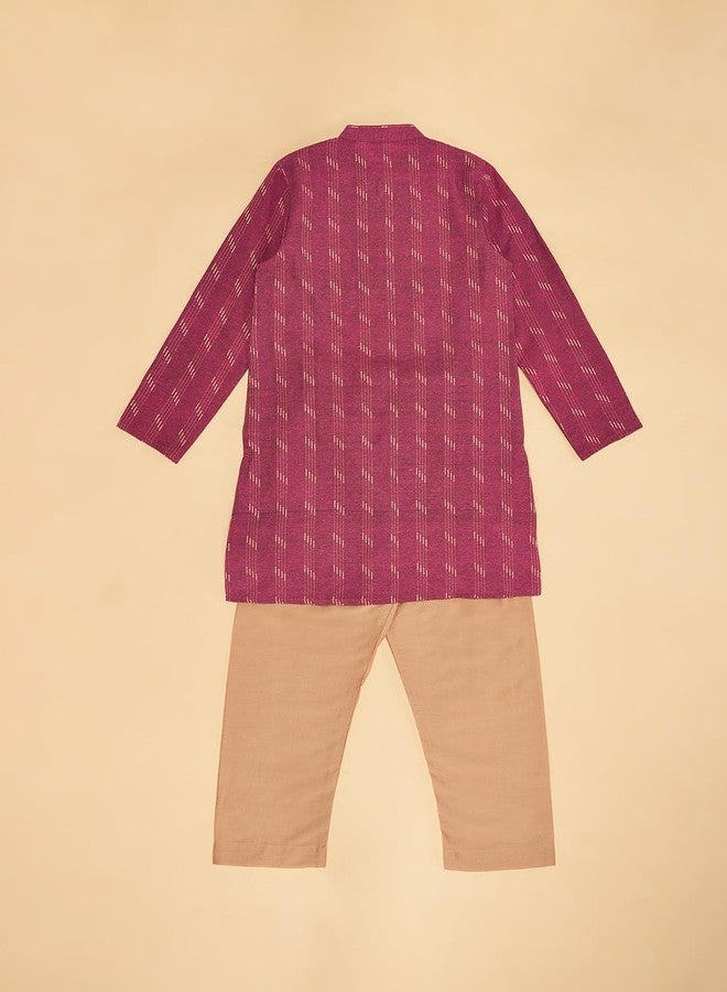 YU by Pantaloons Boy's Cotton Regular Kurta Pant Set (110144657010_Wine - Image 3