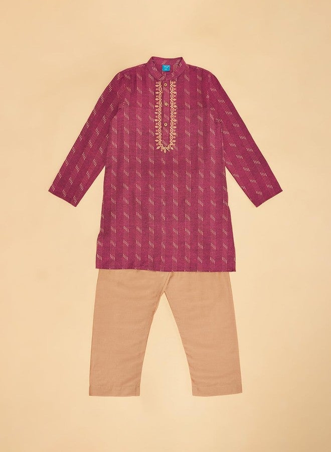 YU by Pantaloons Boy's Cotton Regular Kurta Pant Set (110144657010_Wine - Image 2