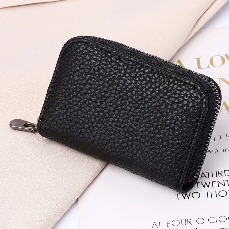 Trendy Accordion Card Holder Multi-Slot Compact Wallet Black-litchi pattern - Image 1