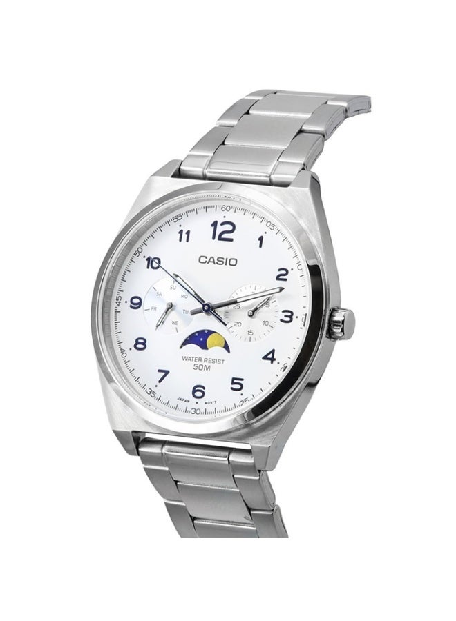 Casio Men’s Multi-Function Analog Watch MTP-M300D-7AVDF, Stainless Steel Band, Silver Dial, 50M Water Resistant - Image 2