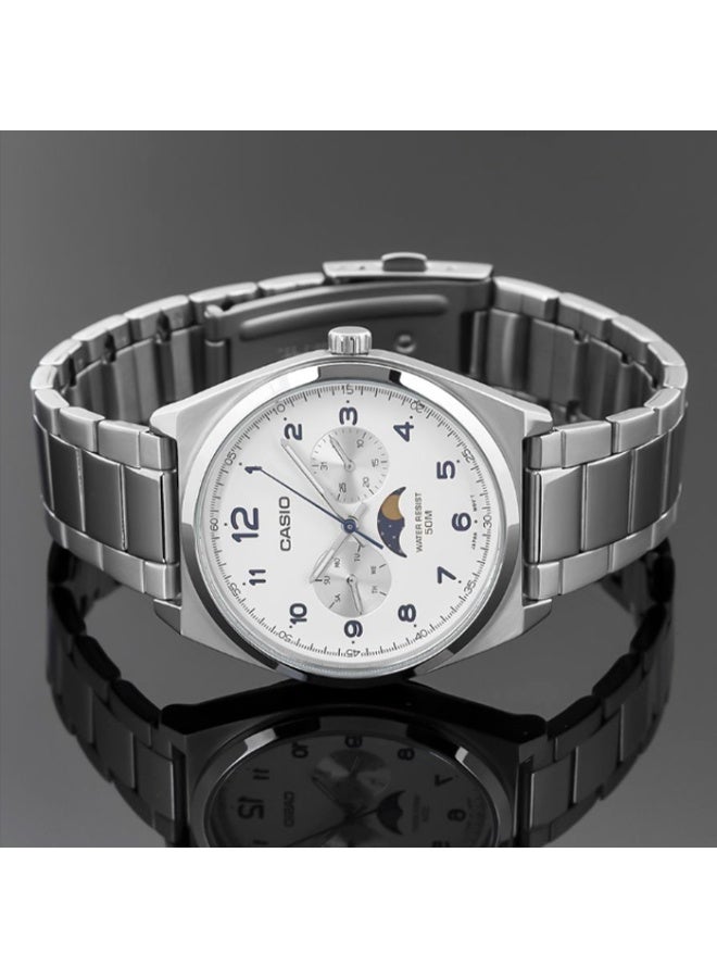 Casio Men’s Multi-Function Analog Watch MTP-M300D-7AVDF, Stainless Steel Band, Silver Dial, 50M Water Resistant - Image 3