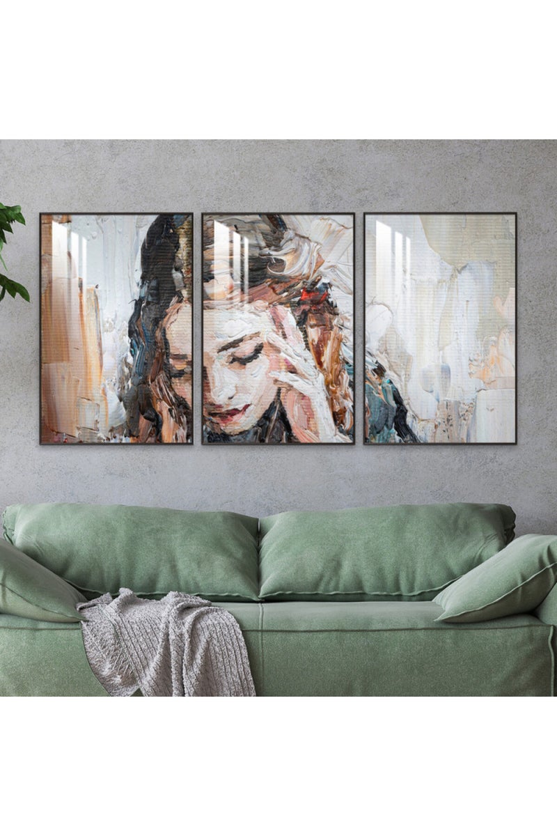 Marktna Three wooden wall painting with a frame and a clear acrylic layer - Image 1