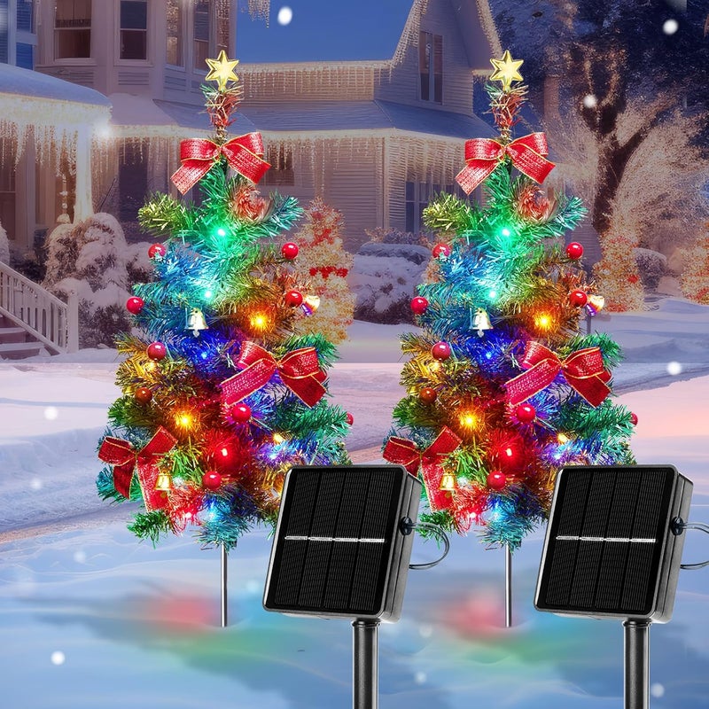 Brightown Brightown Solar Christmas Tree Outdoor 2 Packs 315 Inch Solar Christmas Decorations Outdoor Yard Xmas Pathway Christmas Trees Sidewalk Driveway Walkway Grave Cemetery  - Image 1