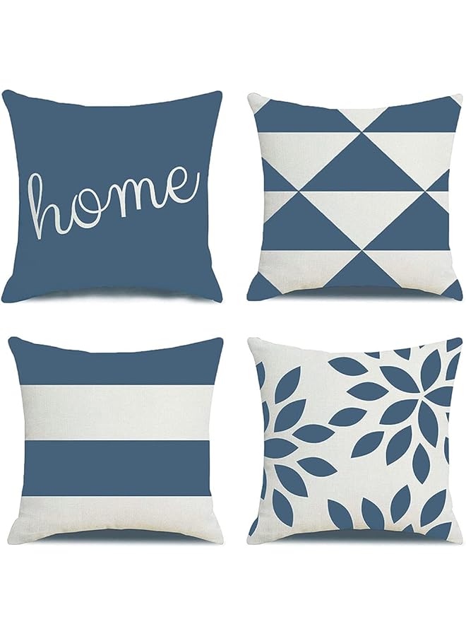 KASTWAVE Throw Pillow Cover s 4 Pcs Cotton Linen Farmhouse Home Decor Square Geometric Abstract Accent Pillow Cover  Decorative Cushion Modern Outdoor Indoor Pillow Case for Couch Sofa Chair (16*16") - Image 1