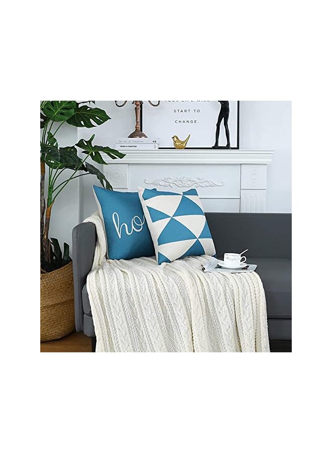 KASTWAVE Throw Pillow Cover s 4 Pcs Cotton Linen Farmhouse Home Decor Square Geometric Abstract Accent Pillow Cover  Decorative Cushion Modern Outdoor Indoor Pillow Case for Couch Sofa Chair (16*16") - Image 2