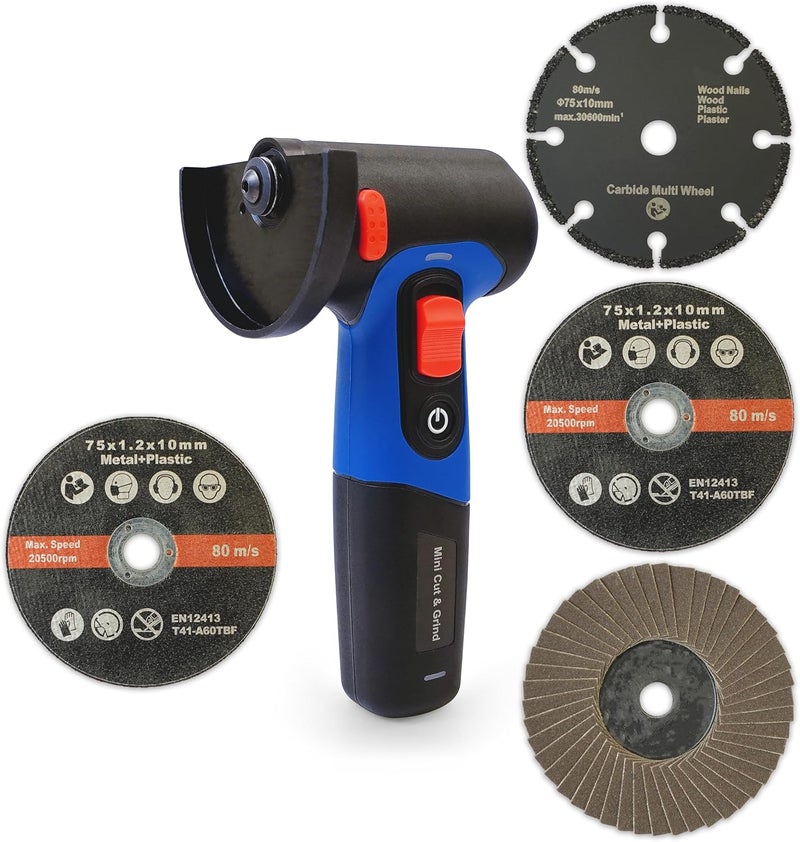 VTOOLS 7.2V Cordless Mini Angle Grinder, High Speed 6000Rpm, With 2000Mah Battery, Compact Angle Grinder, For Cutting, Polishing, Wood, Steel And Plastic, Blue, Vt1215 - Image 1