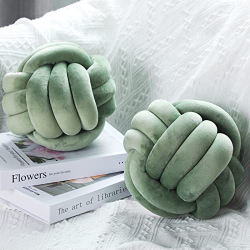 Namalu Namalu 2 Pieces Knot Ball Pillows Round Plush Aesthetic Cushion Pillows Soft Stress Relieving Cute Decorative Knotted Pillows for Kids Bed Sofa Bedroom Decor Dark Green 787 Inches 