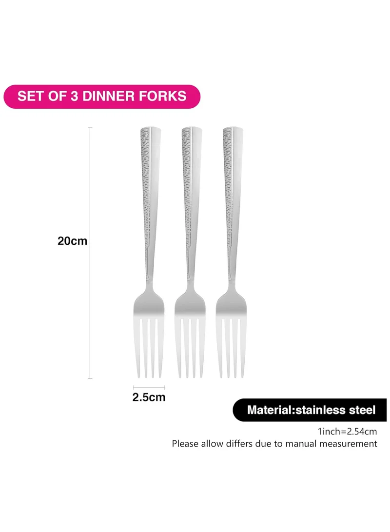 فيسمان 3-Piece Dinner Fork 20cm, Stainless Steel Cutlery Set Flor Series