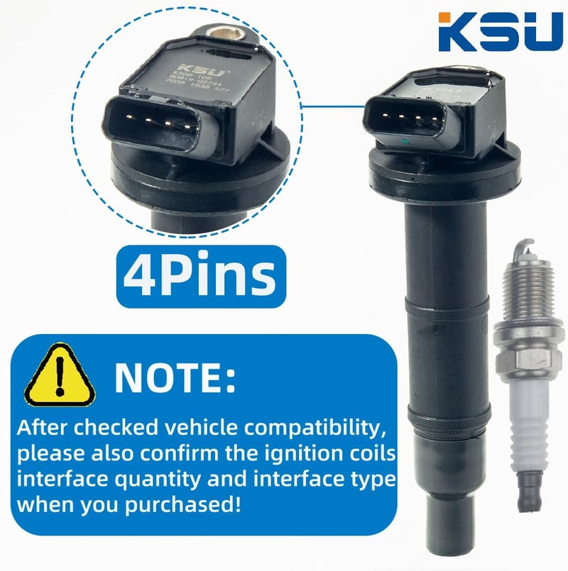 KSU حزمة ملف الإشعال KSU مع شمعات الإشعال لتويوتا كورولا 2.4L L4 (2009-2010) - Image 3