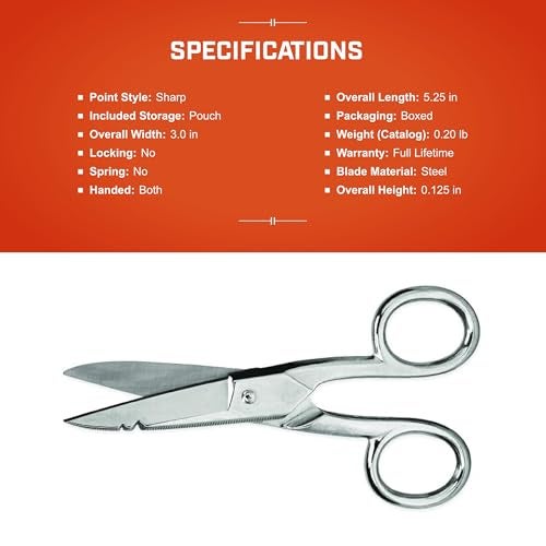 Wiss Crescent Wiss Electrician Scissors - Hot Drop-Forged Steel Wire Cutting Scissors with File, Scraper & Double Stripping Notch - 5" - 175E - Image 5